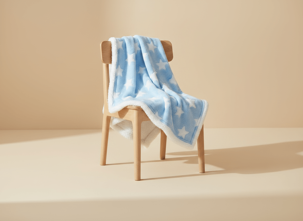 Soft star-themed light blue baby blanket