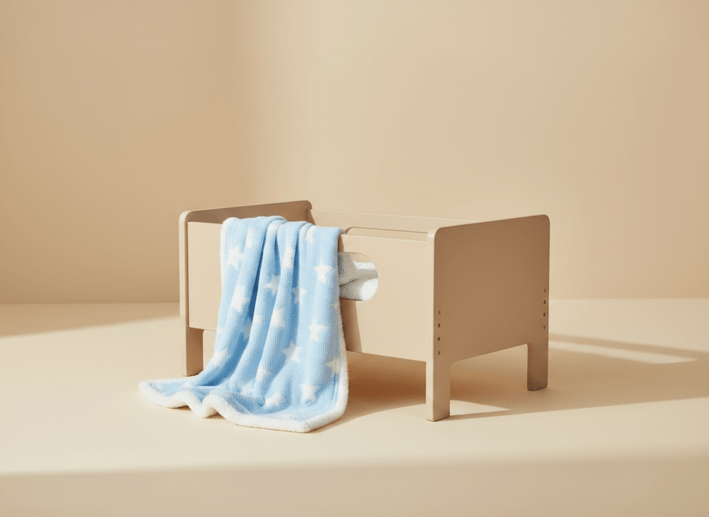Soft star-themed light blue baby blanket