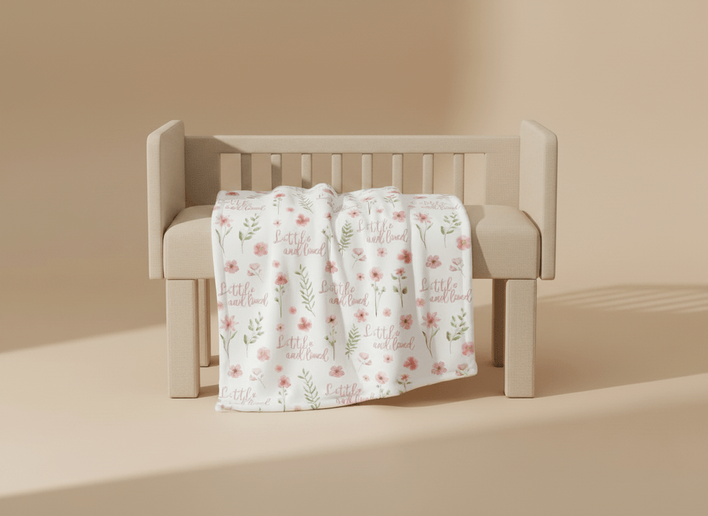 Soft floral pink baby blanket with dotted backing