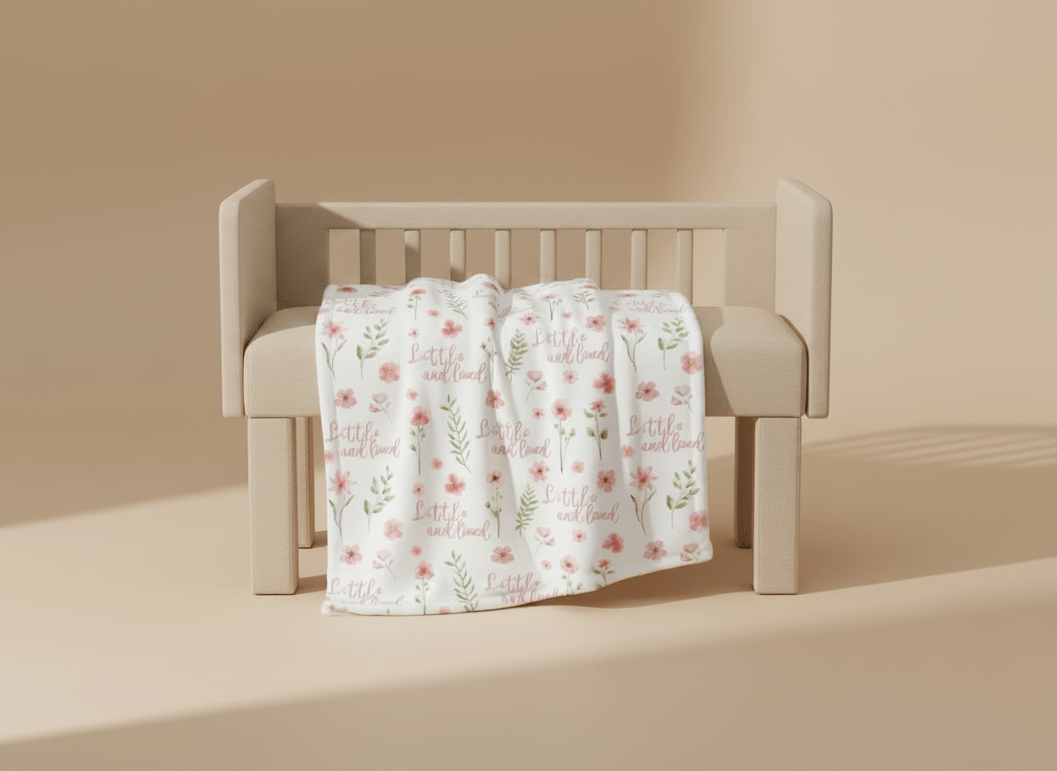 Soft floral pink baby blanket with dotted backing